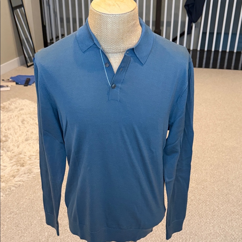 Mr P. / Teal Blue Polo sweater, 100% merino, large, NWOT